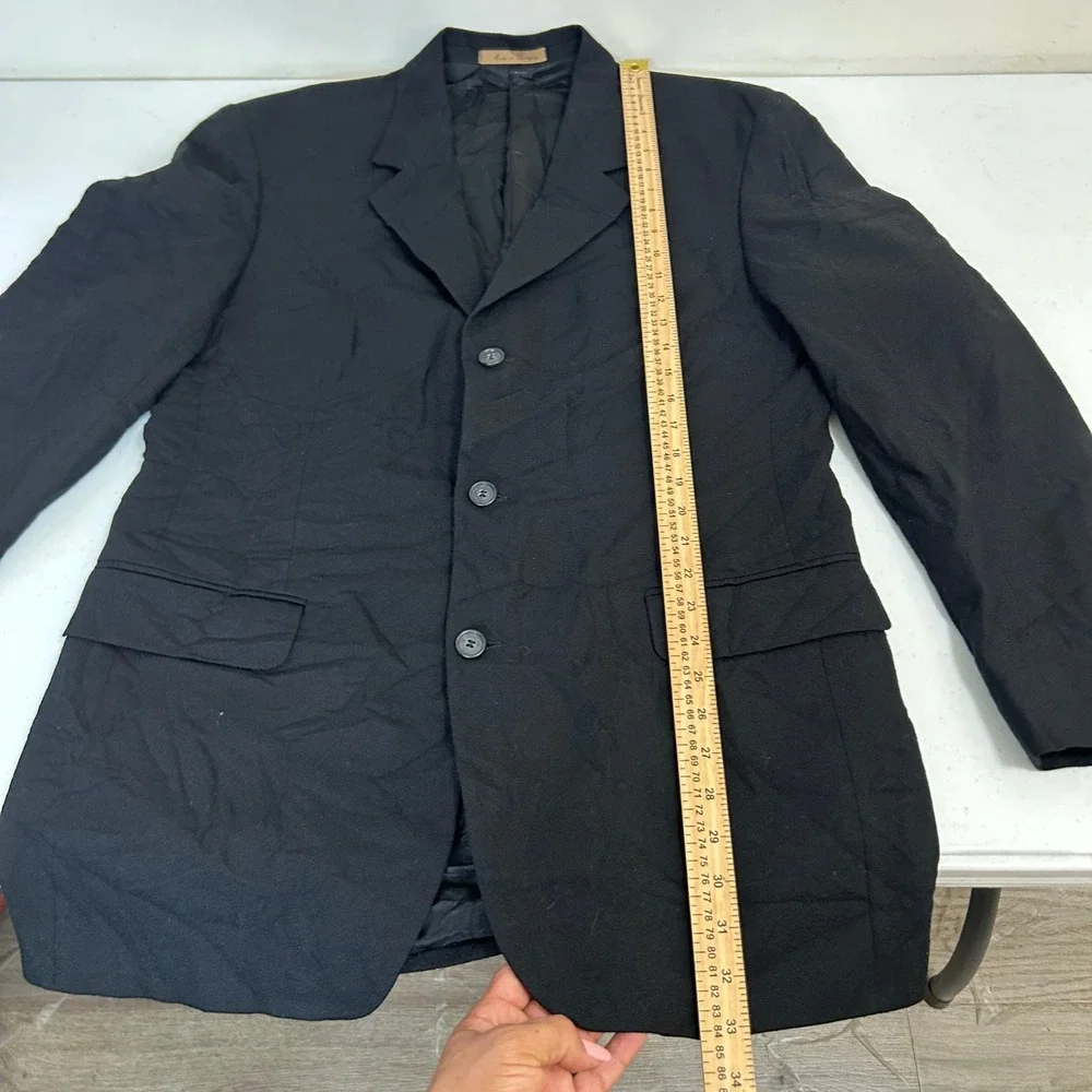 Cellini Linea Uomo Mens Black 3 Button Blazer Pleated Pants Suit Made in Romania